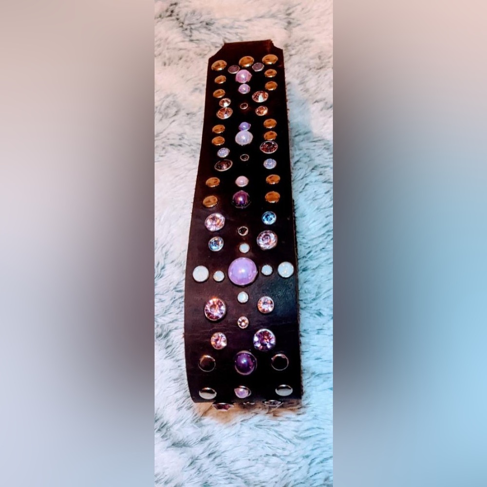 Crystal leather handmade dog collar - Picture 3 of 9